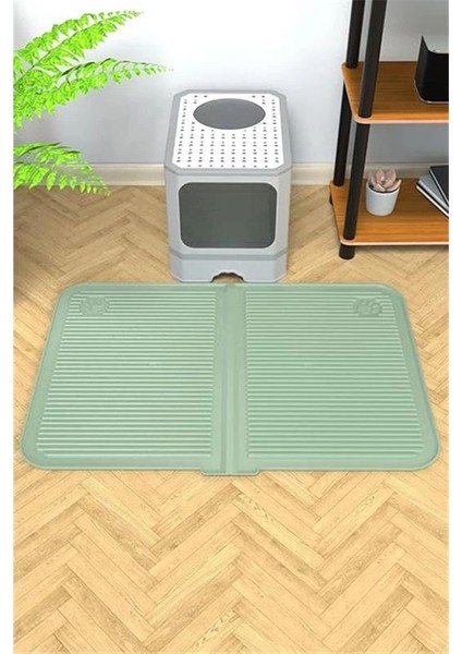 Silikon Mama ve Kum Matı Havuzlu Yıkanabilir Kedi Tuvaleti Önü Kedi Kumu Paspası Büyük Boy