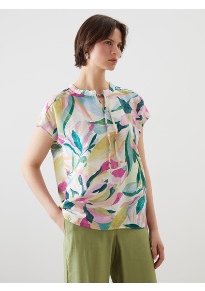 Yeni Sezon Bağlamalı Yaka Çiçekli Bluz