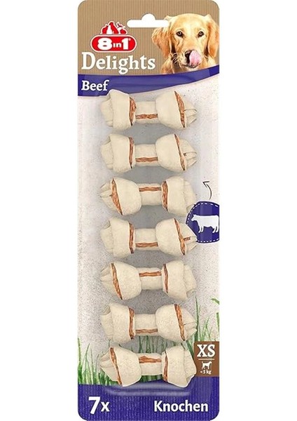 Delights Beef Xs Boy Sığır Etli Kemik 7'li, 84 gr Köpek Ödülü