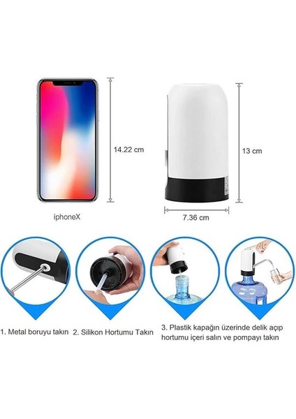 Şarjlı Damacana Su Pompası – USB ile Şarj Edilebilir, Otomatik Tek Motorlu Su Pompası, Taşınabilir fiyatları