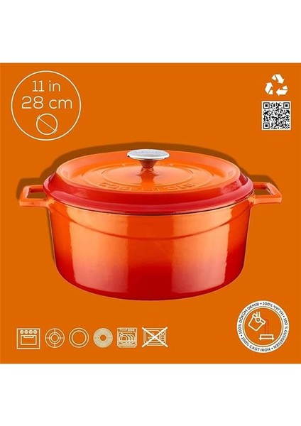 Döküm Yuvarlak Tencere, Trendy, 28 Cm, 6.71 L Hacim, Turuncu fırsatları