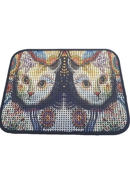 Elekli Desenli Kedi Tuvalet Önü Paspası 60 x 45 cm Beyaz Kedi
