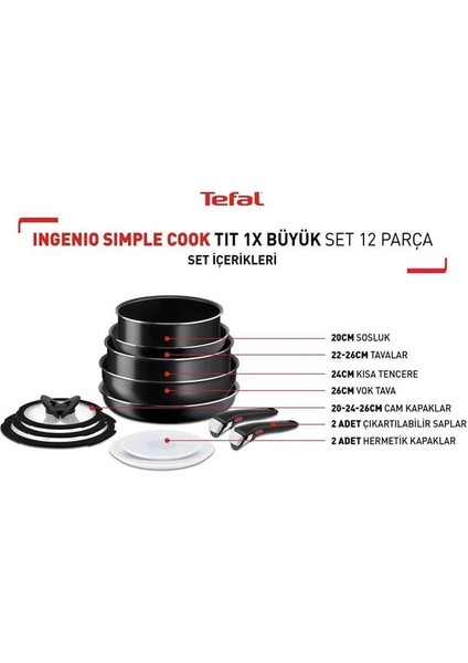Ingenio Simplecook 1x Büyük Tava Tencere Seti - 12 Parça modelleri