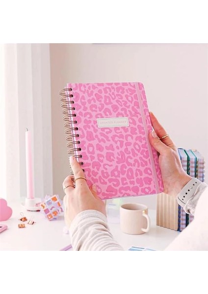 A5 Spiralli Süresiz Renkli Planlayıcı Ajanda Motivasyon Sayfalı Pembe Leopar