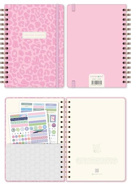 A5 Spiralli Süresiz Renkli Planlayıcı Ajanda Motivasyon Sayfalı Pembe Leopar