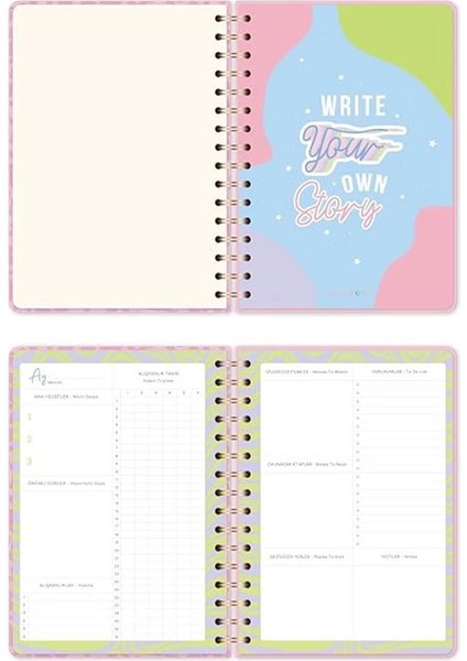 A5 Spiralli Süresiz Renkli Planlayıcı Ajanda Motivasyon Sayfalı Pembe Leopar