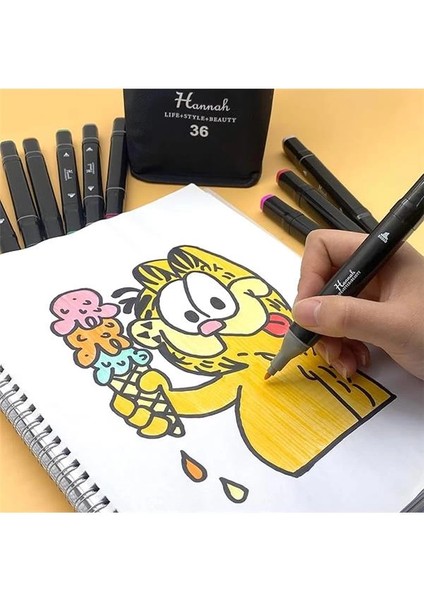 36 Adet Rengarenk Kalemden Oluşan Siyah Çantalı Çift Taraflı Marker Seti Standlı fiyatları