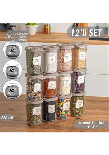1061 Döner Kapaklı Etiketli Baharatlık Seti - 12'li Cappuccino Kapaklı 350 cc