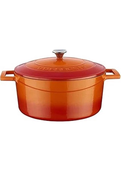 Metal Döküm Yuvarlak Tencere, 24 Cm, Turuncu