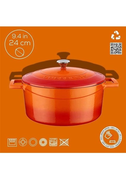 Metal Döküm Yuvarlak Tencere, 24 Cm, Turuncu fırsatları