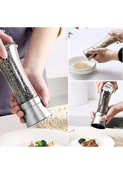 Paslanmaz Çelik Kapaklı Cam Gövdeli Baharat Değirmeni Seti 2'li 19 cm indirimleri