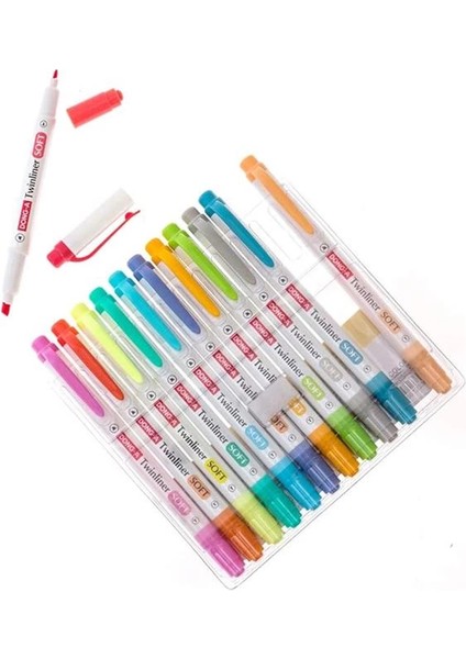 Dong-A Twinliner Çift Taraflı Fosforlu Kalem, Ince ve Geniş Uçlar, 12 Renk Seti modelleri