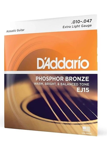 D'addario EJ15 Akustik Gitar Tel Seti, Phosphor-Bronze, Extra Lig