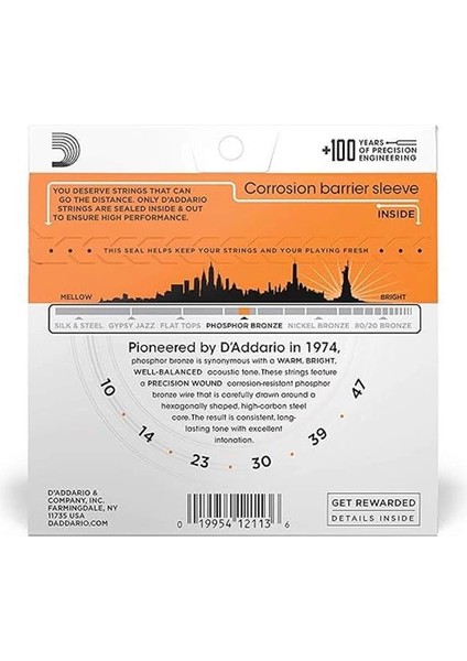 D'addario EJ15 Akustik Gitar Tel Seti, Phosphor-Bronze, Extra Lig
