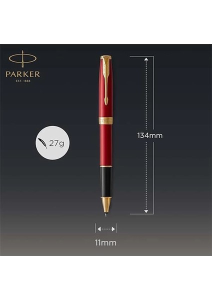 Sonnet Lake Kırmızı Altın Tasarımlı Roller Kalem, Ince Uç, Siyah Mürekkep modelleri