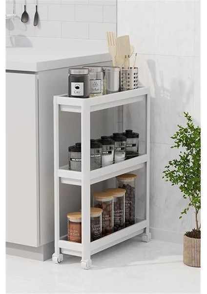 3 Katlı Tekerlekli Slim Ince Beyaz Banyo Mutfak Rafı MIT1125 fiyatları