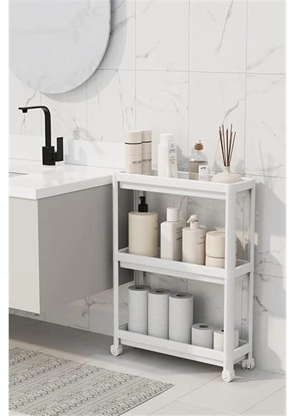 3 Katlı Tekerlekli Slim Ince Beyaz Banyo Mutfak Rafı MIT1125 modelleri