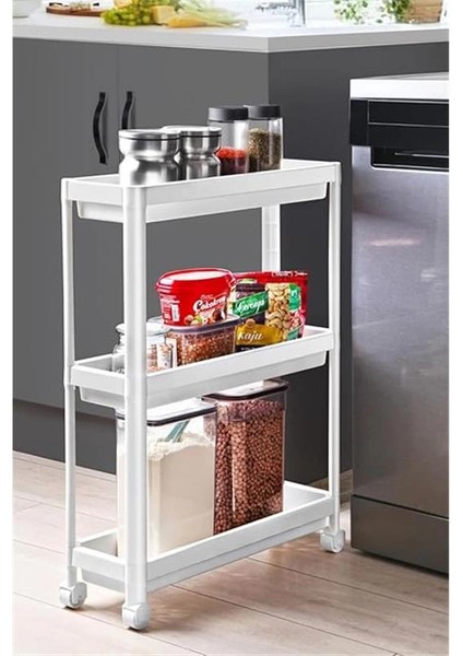 3 Katlı Tekerlekli Slim Ince Beyaz Banyo Mutfak Rafı MIT1125 indirimleri