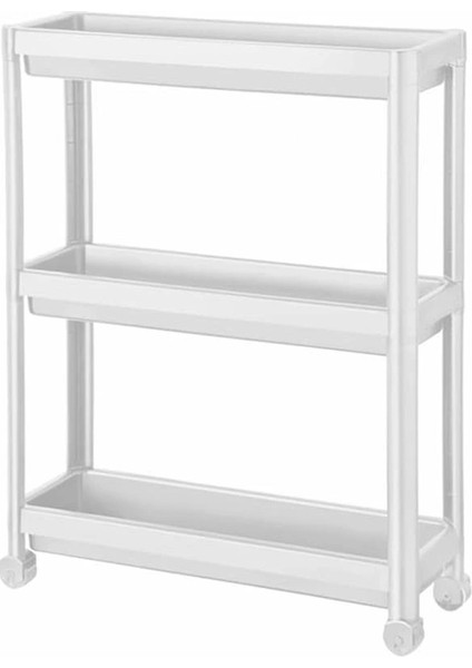 3 Katlı Tekerlekli Slim Ince Beyaz Banyo Mutfak Rafı MIT1125