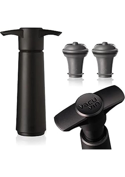 Vacu Vin Şarap Vakum Seti, 1 Pompa, 2 Tıpa, Siyah