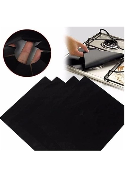 Premium Yanmaz Yapışmaz Ocak Koruyucu Seti: 4'lü Siyah, Kolay Temizlenen Yeniden
