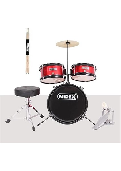 CD300X-RD Akustik Çocuk Baterisi Davulu Seti 5-14 Yaş Için Full Set