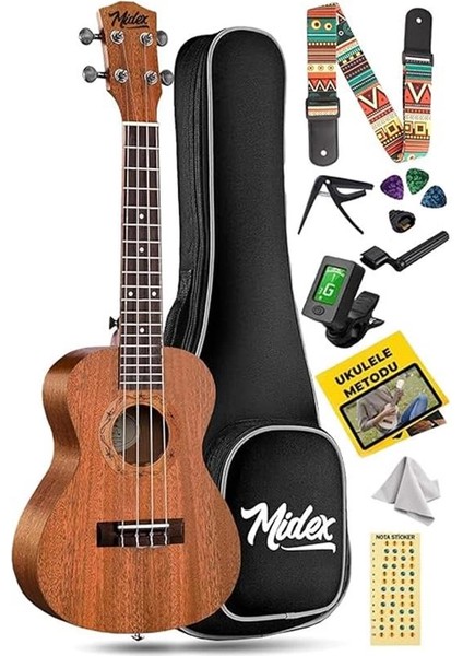 TN-26MC Case Hakiki Ağaç Tenör Ukulele (Çanta Tuner Askı Metod Yedek Tel)