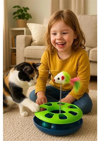 Kedi Oyuncak Seti, Yaylı Tüylü Toplu Kedi Eğlence Istasyonu, Dönerek Hareket Eden Toplu