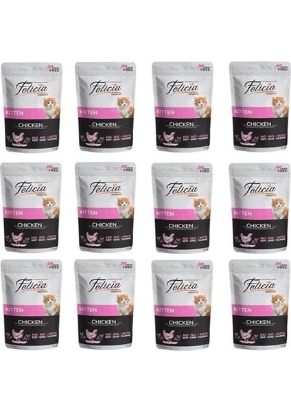 Pouch Yaş Kedi Maması, Tavuklu, Tahılsız, Yavru Kedi (12 x 85 Gr)