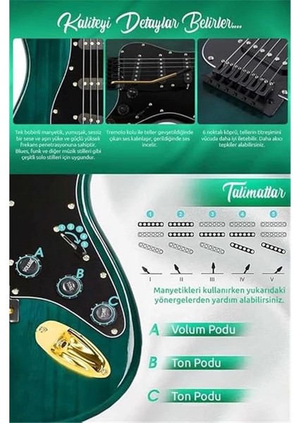 GLC-40GR Profesyonel Elektro Gitar Yeşil (Stand Gigbag Askı Capo Tuner Pena Kablo Yedek Tel) modelleri