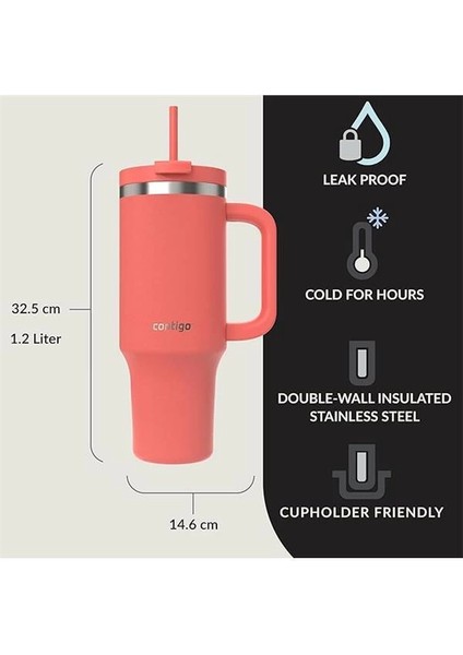 Üniseks Yetişkin Streeterville Tumbler Pipetli Yalıtımlı Su Şişesi, 1.2l, Mercan fiyatları