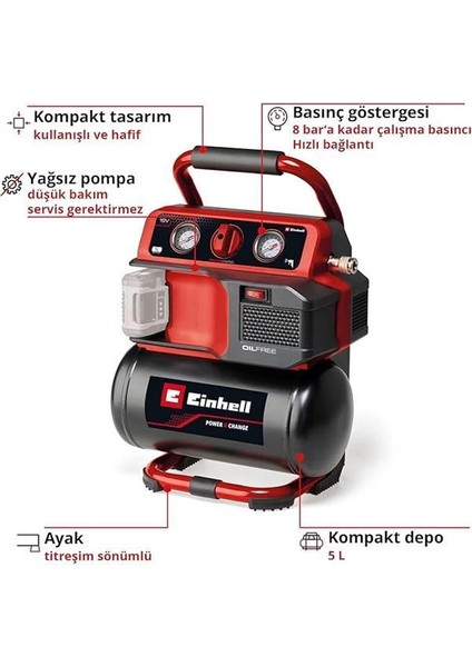 Akülü Kompresör Te-Ac 18/75 Li Of-Solo Power X-Change (18 V, Maks. 8 Bar, 5 L Tank, 75 modelleri