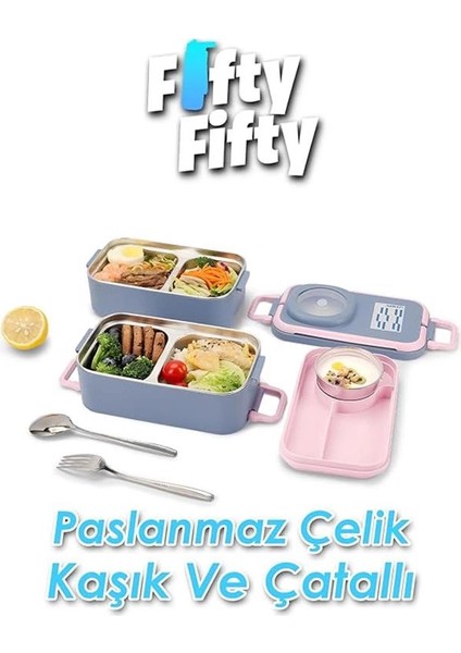 1200 ml Iki Kat Dört Bölme Paslanmaz Çelik Lunch Box Yeni Nesil Sefer Tası-Sos Kaseli