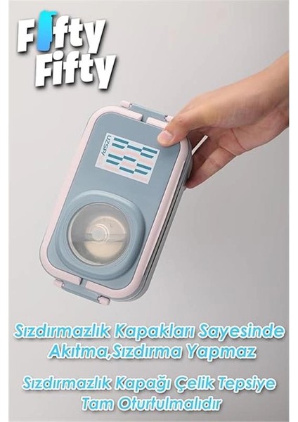 1200 ml Iki Kat Dört Bölme Paslanmaz Çelik Lunch Box Yeni Nesil Sefer Tası-Sos Kaseli