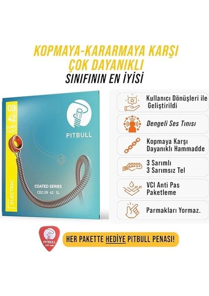 Strings Coated Seri Elektro Gitar Teli – Uzun Ömürlü, Parlak Ton, Yüksek Dayanıklılık (09-42 fiyatları