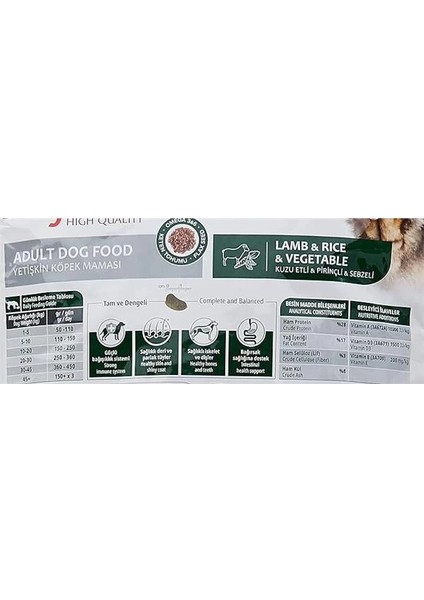 Kuzu Etli Pirinçli ve Sebzeli Yetişkin Köpek Maması 15 kg modelleri