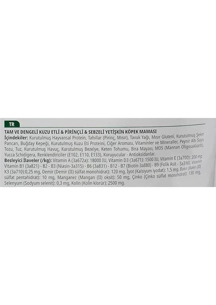 Kuzu Etli Pirinçli ve Sebzeli Yetişkin Köpek Maması 15 kg indirimleri