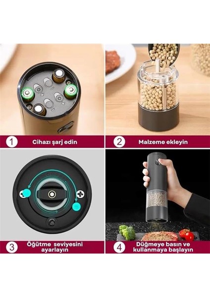 Pilli LED Işıklı Tuz Karabiber Değirmeni Otomatik Baharat Öğütücü Seti