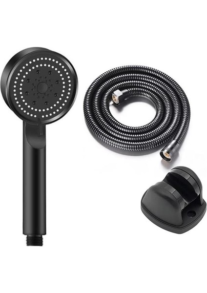Glee Turbo 5 Fonksiyonlu Mafsallı Duş Seti - Örgülü Hortum ve Askılık (Siyah)