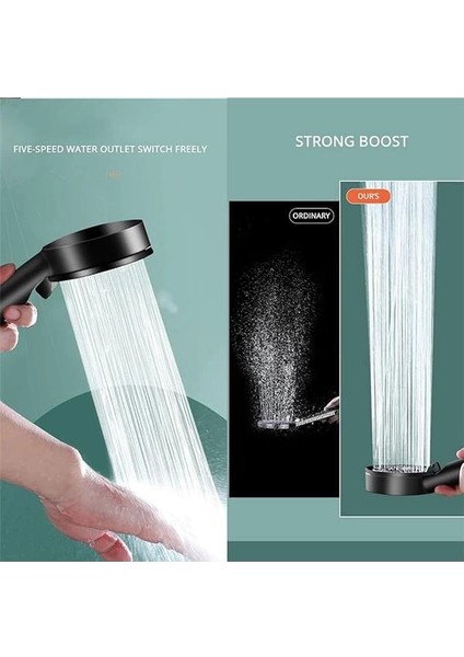 Glee Turbo 5 Fonksiyonlu Mafsallı Duş Seti - Örgülü Hortum ve Askılık (Siyah) indirimleri