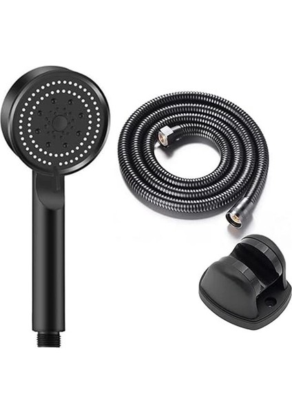 Glee Turbo 5 Fonksiyonlu Mafsallı Duş Seti - Örgülü Hortum ve Askılık (Siyah)