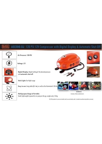 Black + Decker ASI200 12V 120PSI Hava Kompresörü modelleri