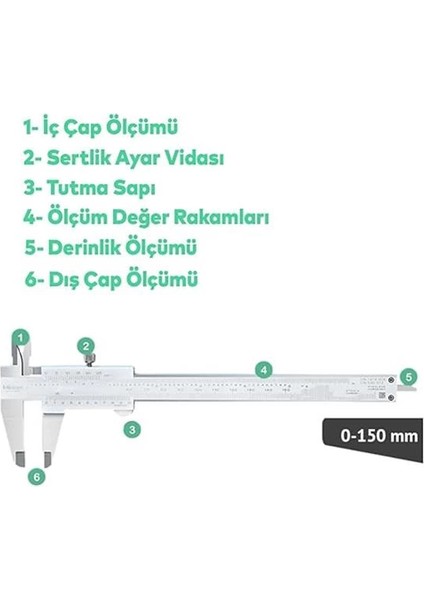 Analog Kumpas – 150 mm Karbon Çelik Gövde, 0.02 mm Hassasiyetli Ölçüm Aleti