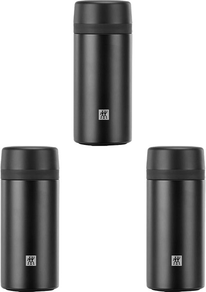 Thermo Çay Demlikli Matara, Paslanmaz Çelik, Siyah, 420 ml 3lü Paket