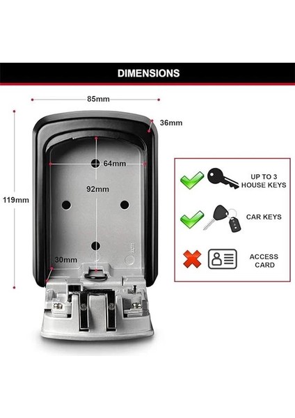 Duvar Montajı Için Sayı Kombinasyonlu Kilitli Kasa/kilitli Kasa, Gri/siyah, Anahtarınızı