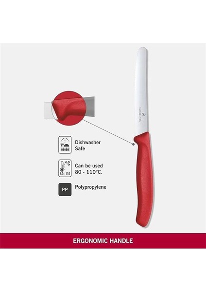 6.7831 Swissclassic 11CM Domates & Sosis Bıçağı, Paslanmaz Çelik Kirmizi, Classic modelleri