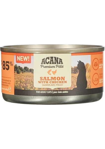 Premium Pate (Ezme) Konserve Yaş Kedi Maması, Somonlu ve Tavuklu, 85 gr