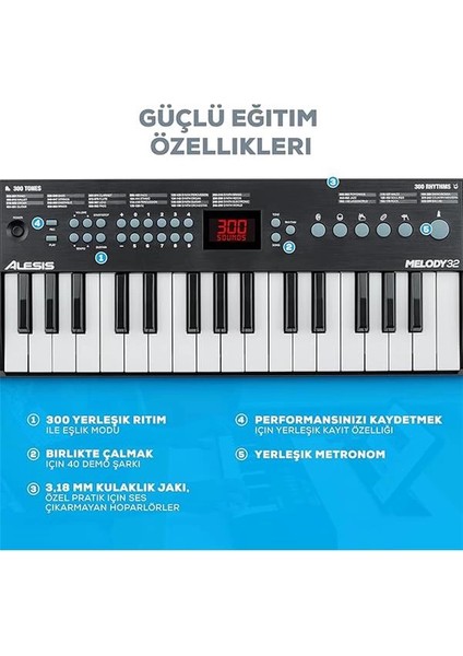 Melody 32 - Taşınabilir 32 Tuşlu Dijital Piyano Klavye, Dahili Hoparlör, 300 Entegre Ses, 40 fırsatları