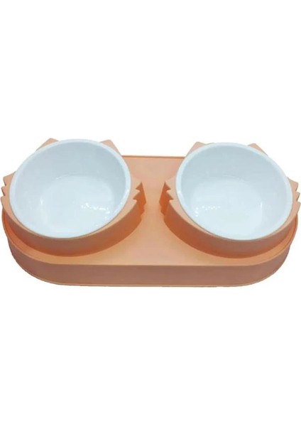 Çift Bölmeli Kedi Köpek Mama ve Su Kabı, Iki Hazneli Kedi Köpek Mama Kabı, Yükseltilmiş