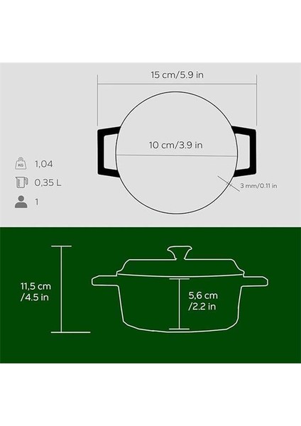 Metal Döküm Mini Tencere, 10 Cm, 0.35 L Hacim, Yeşil indirimleri